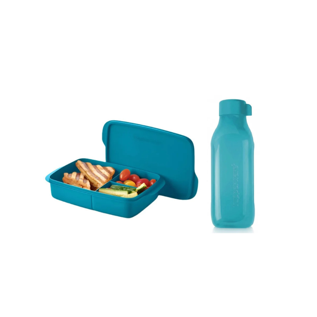 Tupperware Divided Lunch Box + Square Bottle 500ml Special Bundle