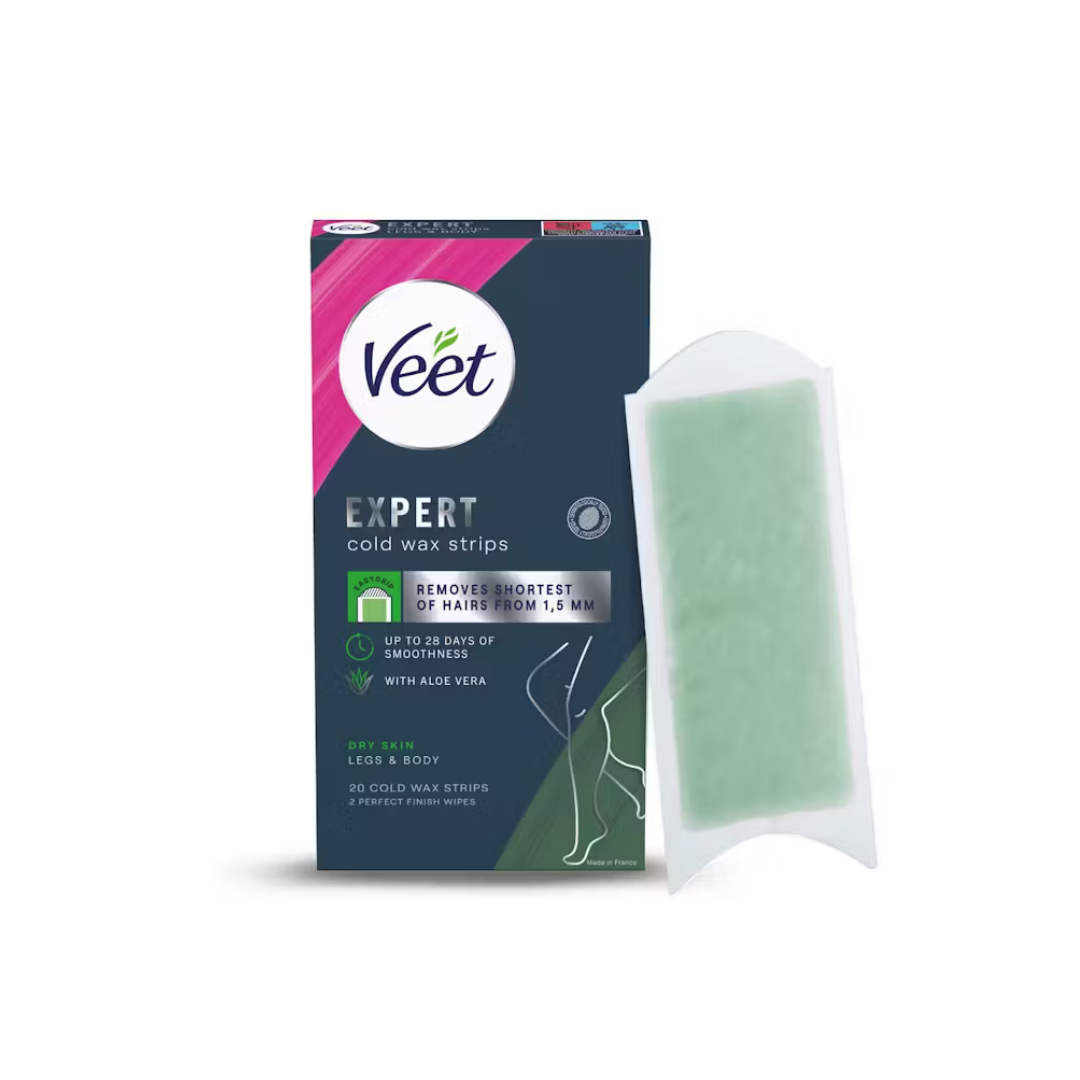 Veet Expert Wax Cold Strips Aloe Vera Dry Skin Legs & Body, 20s