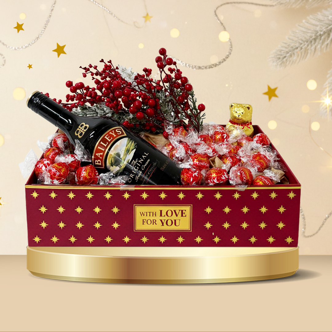 Lindt Christmas Hamper Lindor Milk 500g + Baileys Liqueur 75cl