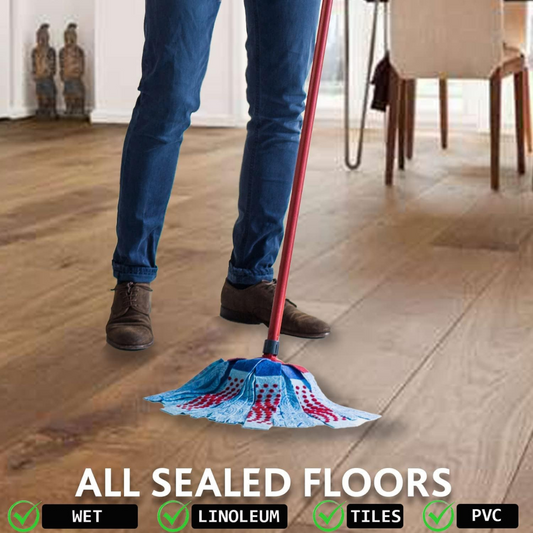 Vileda 3action Supermocio Floor Mop with a Stick, Versatile, Red Spot Eraser, Blue Microfibre, 3d Red Spots, 14 X 7 X 157 Cm