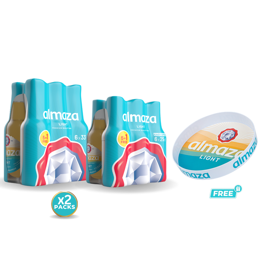Buy 1 Pack of Almaza Light Beer 33cl + 1 Pack 25cl , Get Free Gift
