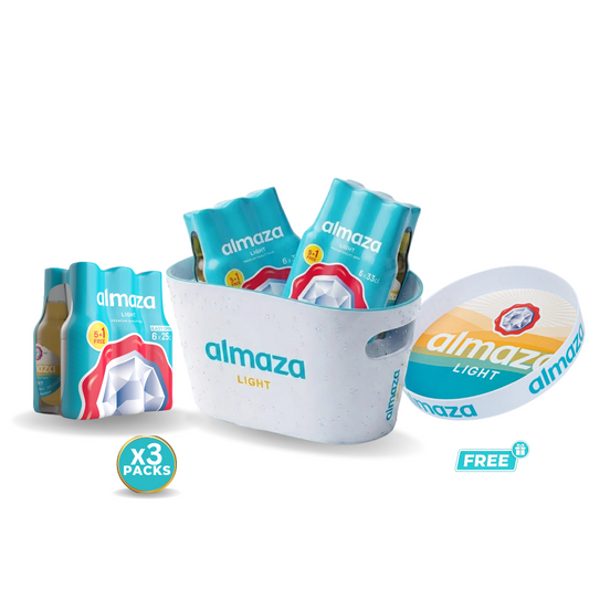 Buy 2 Packs Almaza Light Beer 33cl + 1 Pack 25cl , Get Free Gifts