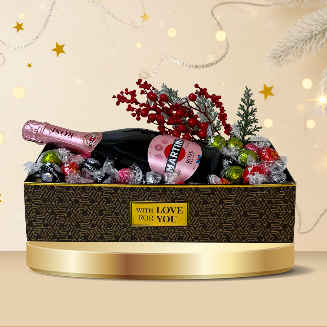 Lindt Christmas Hamper Lindor Assorted 300g & Martini Rose 75cl
