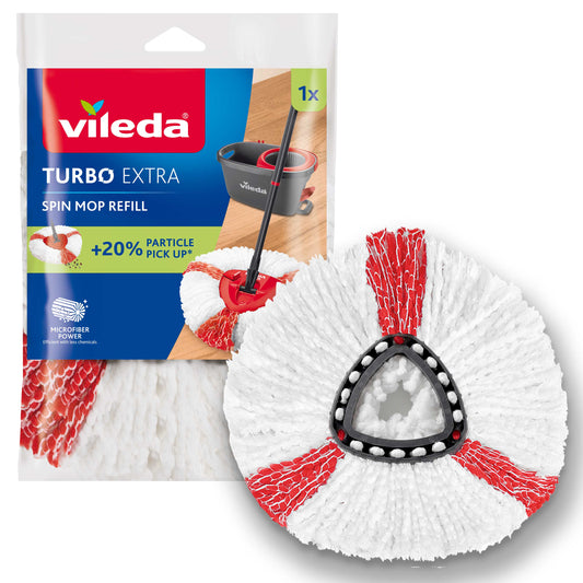 Vileda Turbo Rotating Mop Bucket Set with Foot Pedal |Telescopic Handle 85 – 123 cm | Floor mop with spinning wringer | Turbo 2in1 Microfibre Mop Head