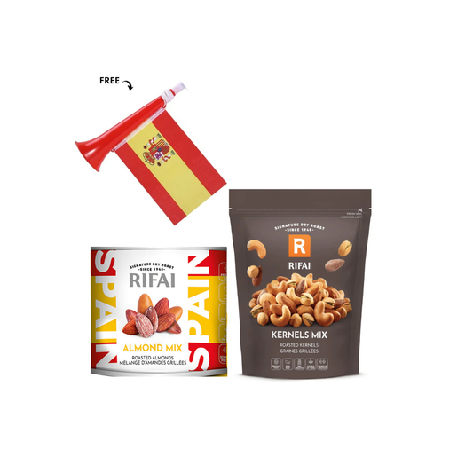 Rifai Tins Almond Mix 150g + Mix Kernels 250g, Get Team Spain Free Gift