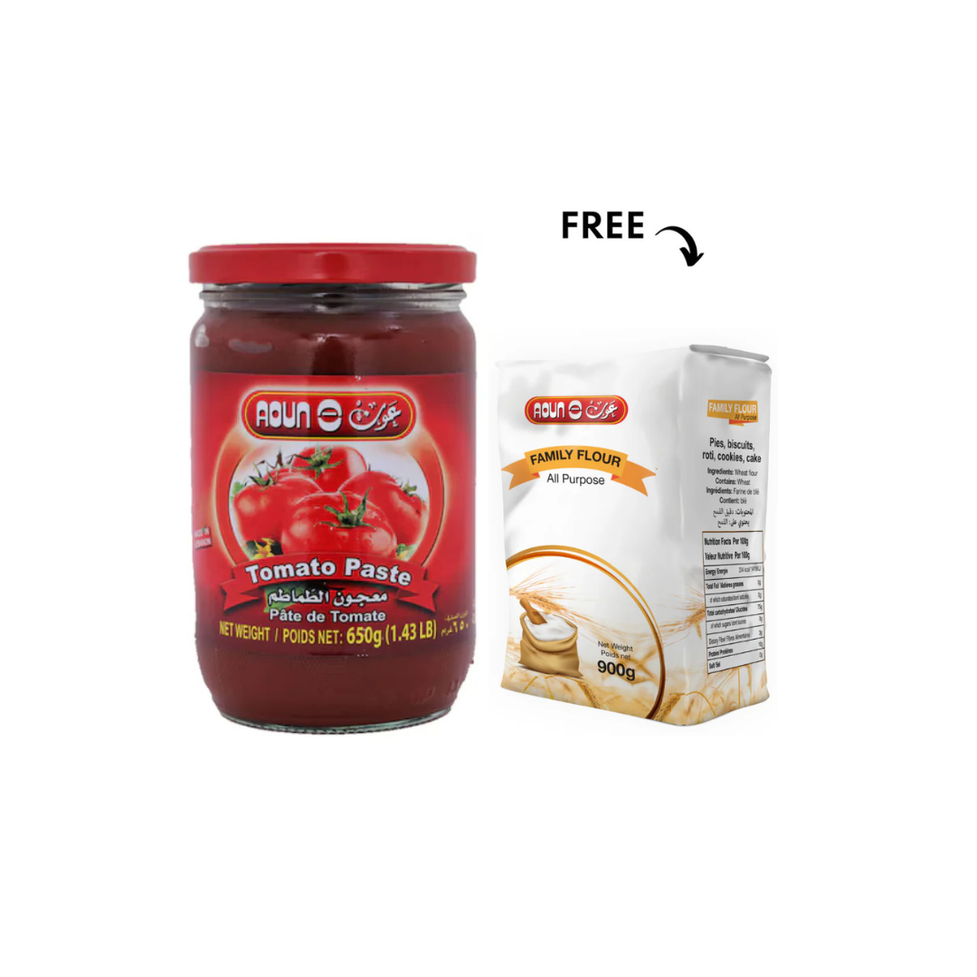 Aoun Tomato Paste 650g + Flour All Purpose 900g Free