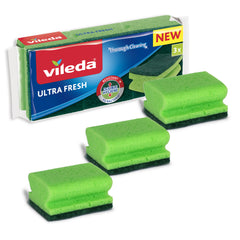 Vileda ULTRA FRESH High Foam Sponge | Anti-bacterial* | Deep Cleaning Scouring | Multipack 3 Pcs