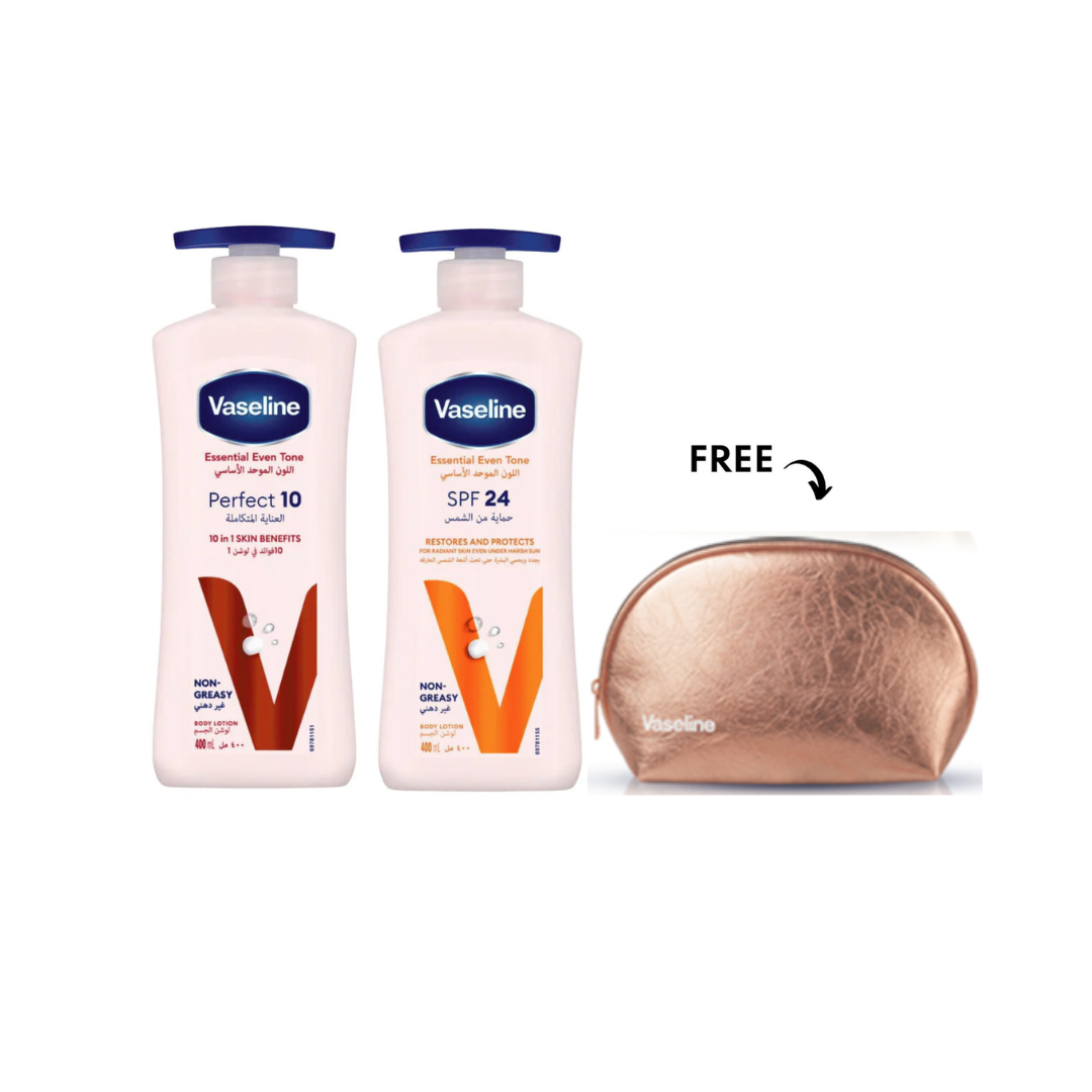 Vaseline Body Lotion UV Lightening + Perfect 10, 400ml Get Free Pouch