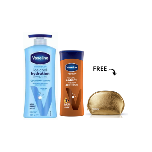 Vaseline Body Lotion Intensive Care 725ml + Cocoa 200ml, Get Free Pouch