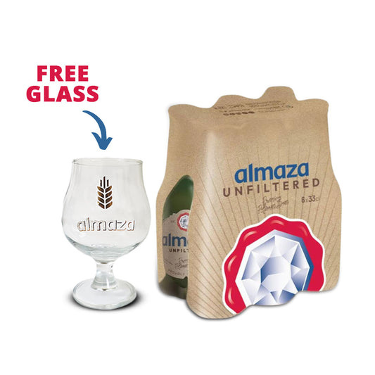 Almaza Beer Unfiltered 33cl Pack of 6 + Free Glass