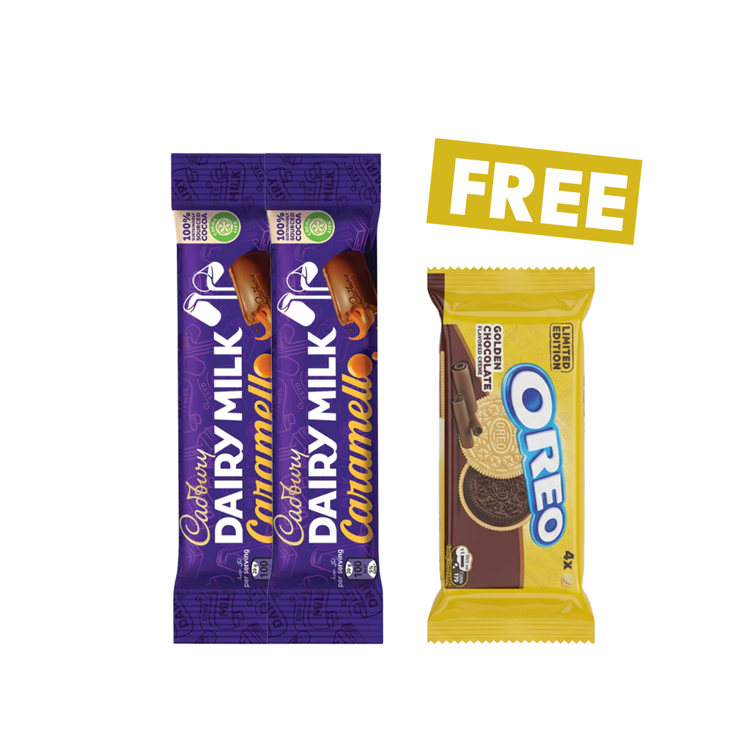 Cadbury Dairy Milk Caramel 40g Twin Pack – Includes FREE Oreo Cookies