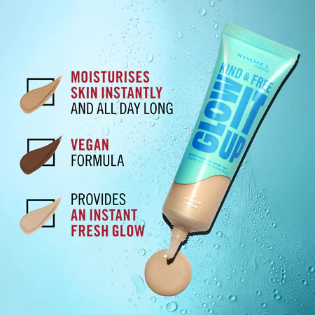 Rimmel Kind & Free Glow it Up Skin Tint Foundation, Vitamin E, pro-vitamin B5 & Aloe Vera