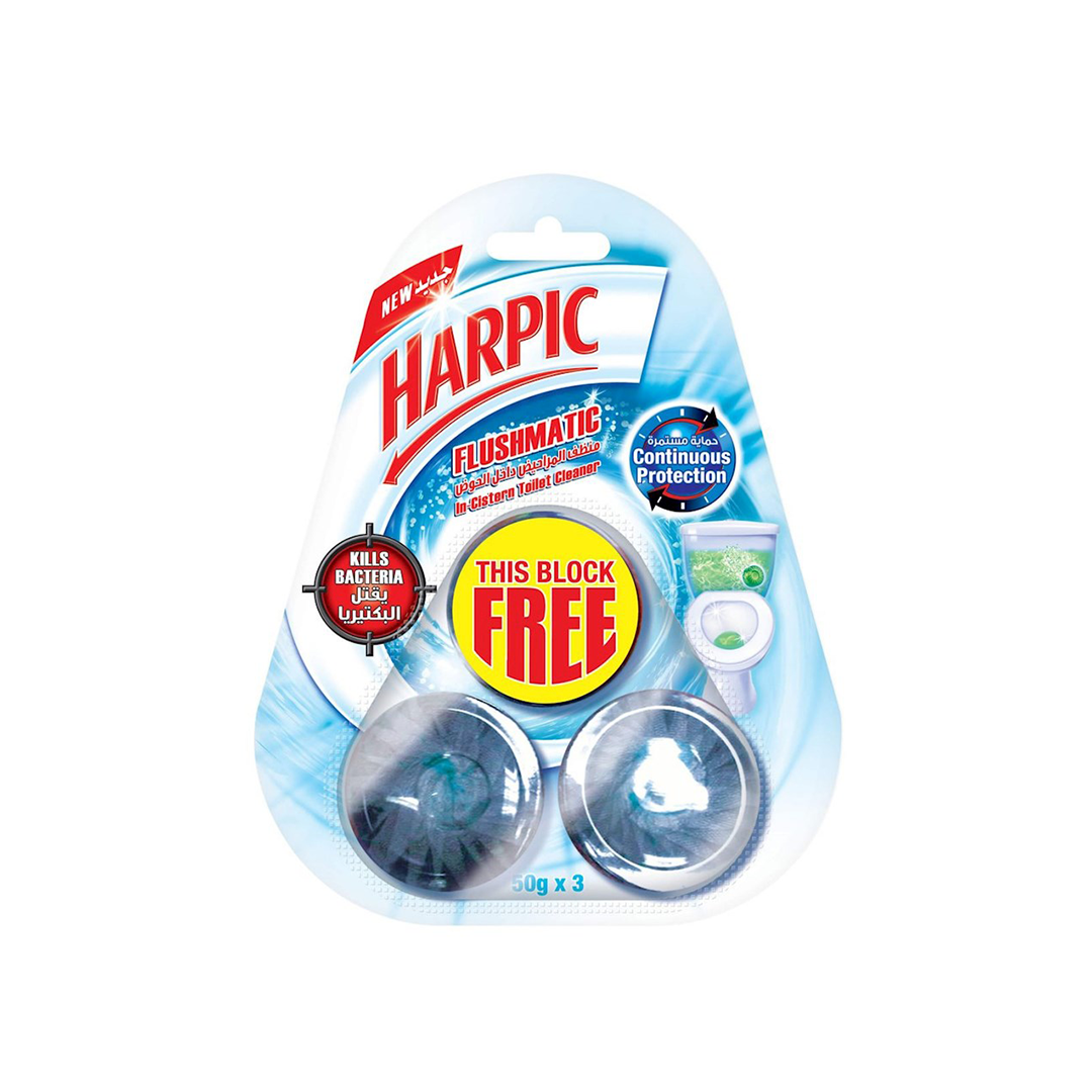 Harpic Flushmatic In-Cistern Toilet Cleaner Stain Green 50G 2+1 Free
