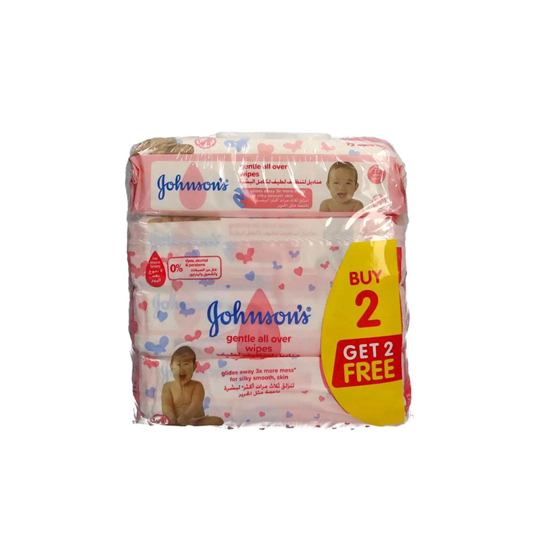 Johnson's Baby Wipes Gentle All Over 72s, Pack of 2+2 Free