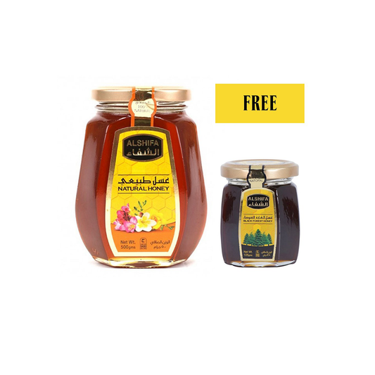 Al Shifa Natural Honey 500g + Black Forest 125g Free