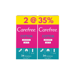 Carefree Daily Cotton Panty Liners Normal 34's, Pack of 2, 35% OFF