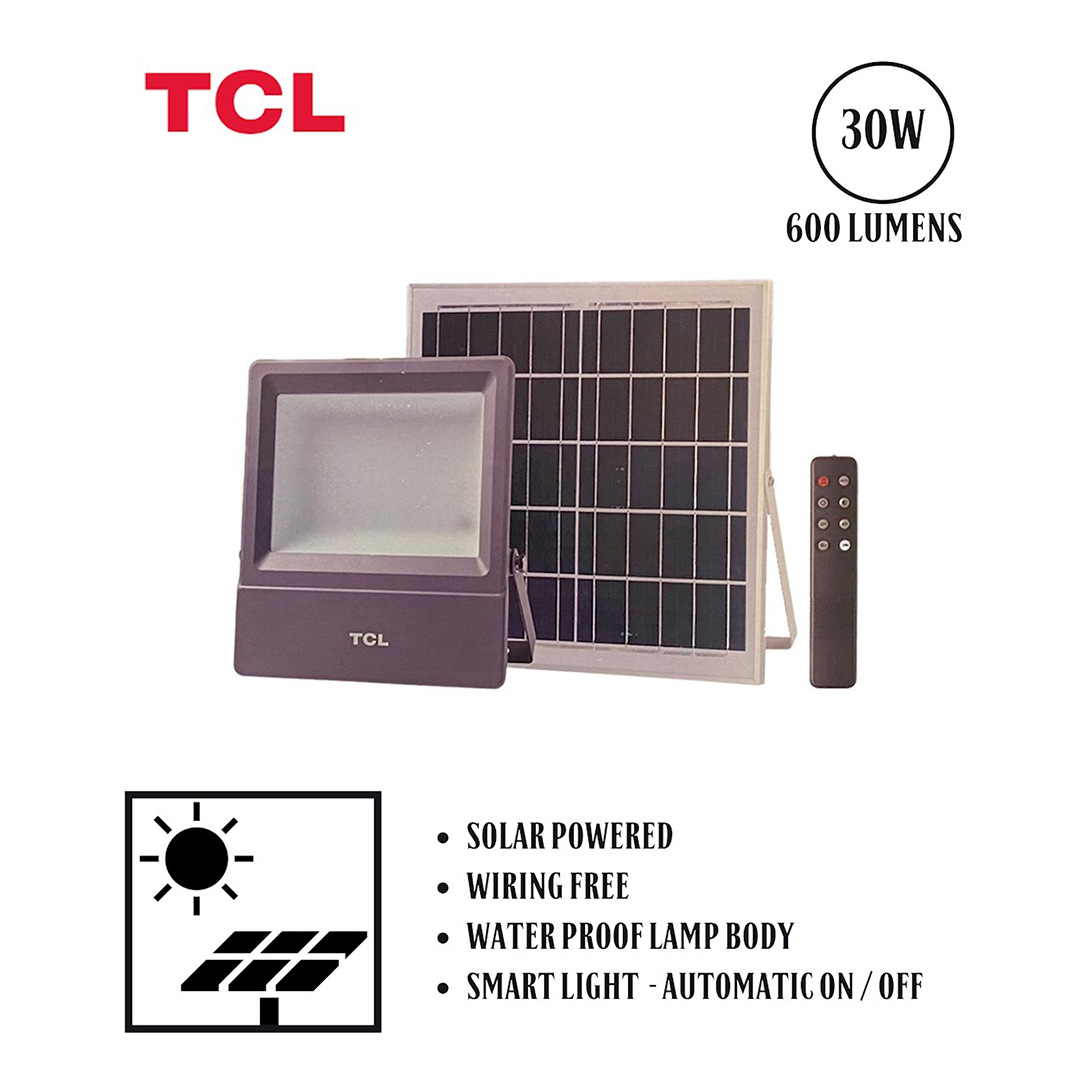 TCL Solar Flood Light T102 30W Time Dim + Remote - XX03065HW