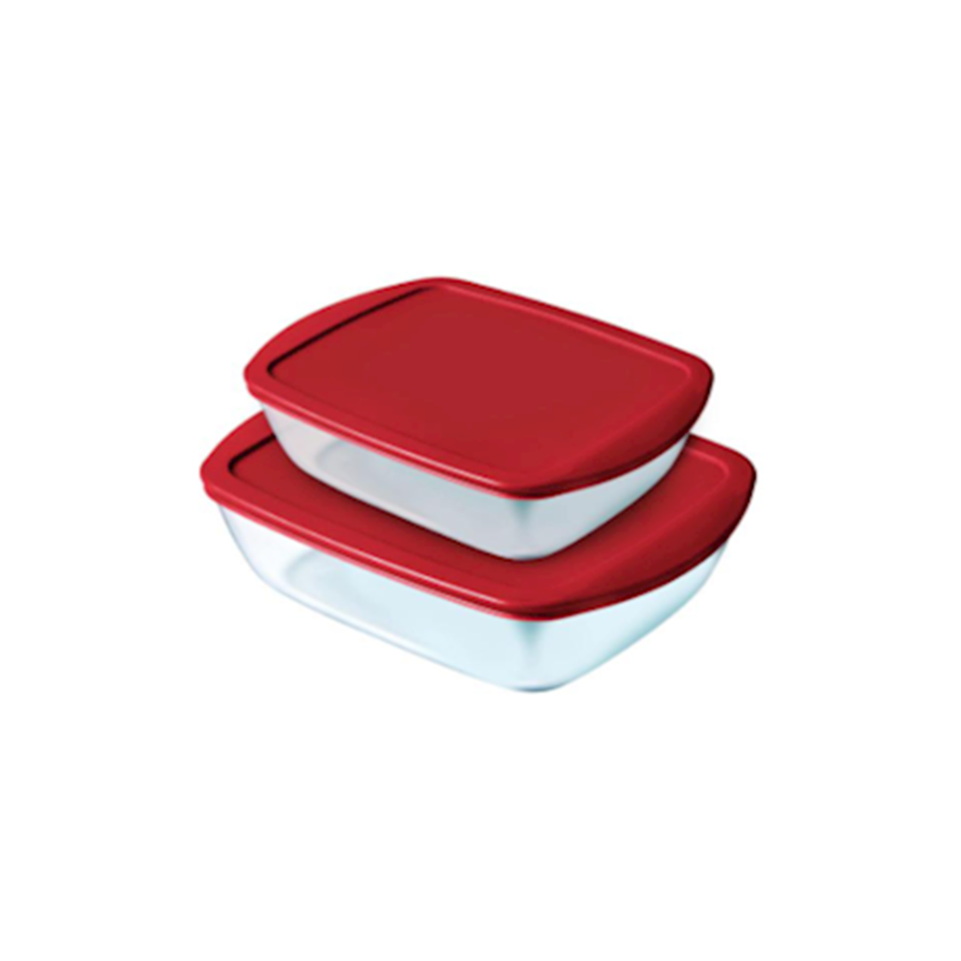 Pyrex Cook & Store Rectangular with Lid, Set of 2 PX 215P+216P, Red, PY 913S339