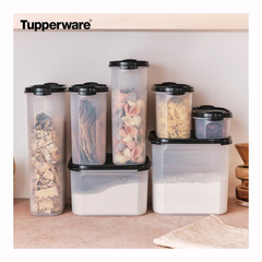Tupperware Modular Mates Set of 7, S.S.- Oval & Square, Get It All - Jet Black